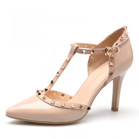 莱尔斯丹 春新款复古粗跟圆头中跟高跟鞋女鞋通勤单鞋8M43701